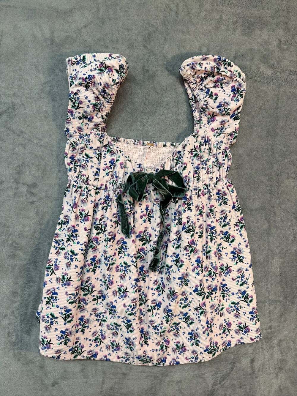 Free People Gaia Printed Corduroy Floral Blouse Top